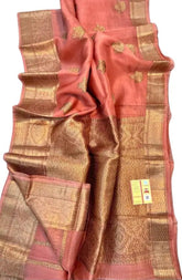 Kora Organza Banarasi Saree - Peach - Saree - Aakritee - S10571